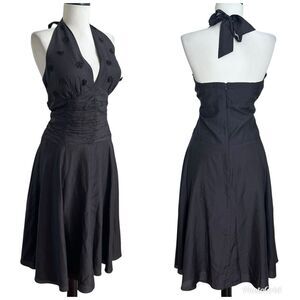 Vintage Midi Halter Dress 12 Silk 3D Flower Fairy Whimsigoth Retro Pinup